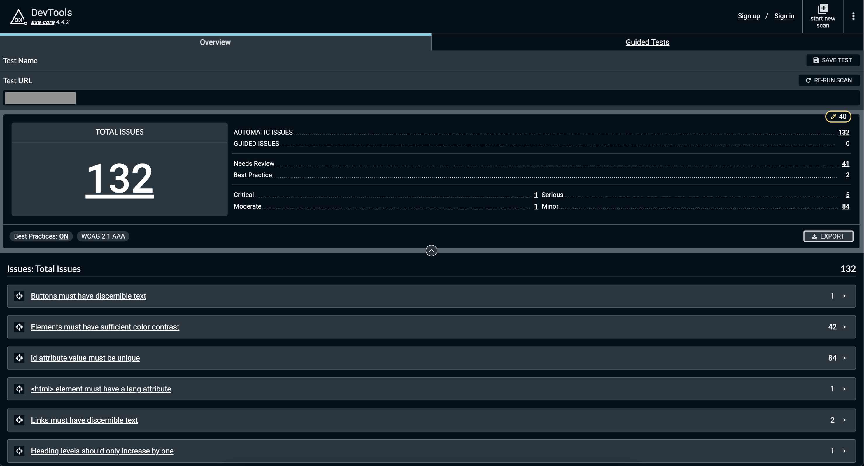 Configuring the axe DevTools Extension